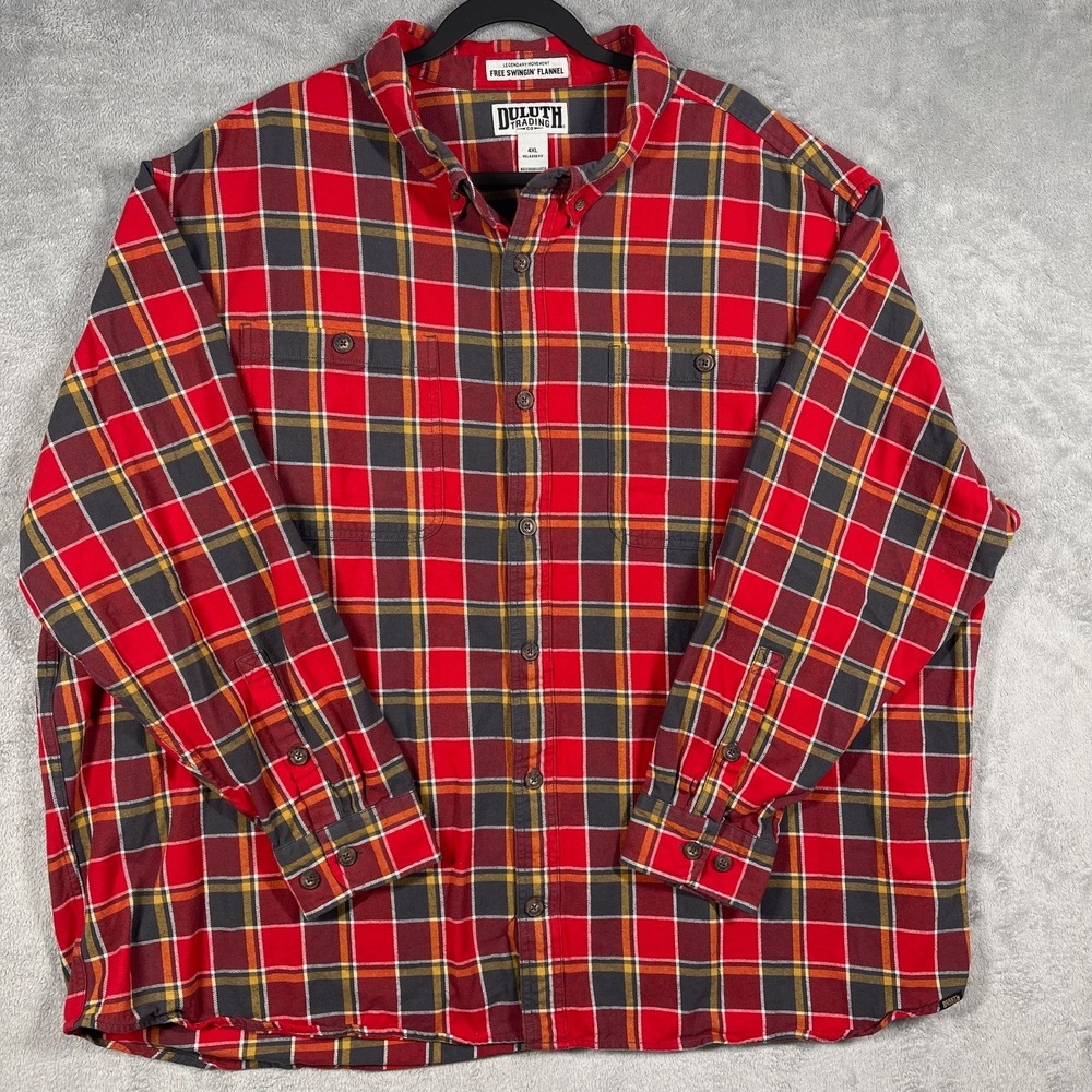 Duluth Trading‎ Co Free Swingin Flannel Mens 4XL Red Plaid Relaxed Fit Shirt